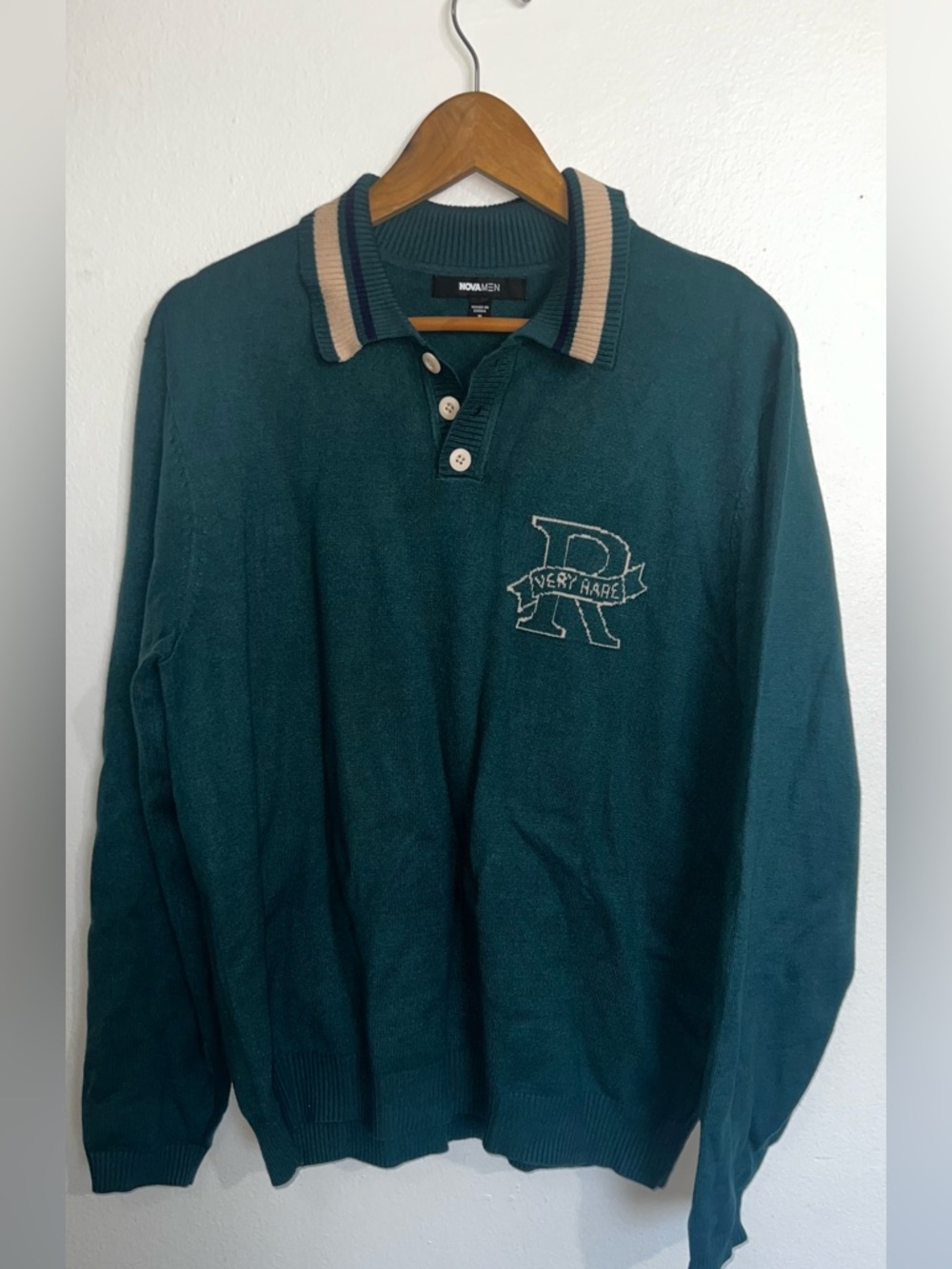 Fashion Nova Men "Very Rare" Knit Polo Sweater - Teal Green - Size M